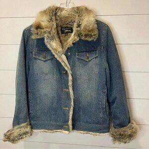 Fabio Vintage Faux Fur Lined Denim Jean Jacket Womens Size Medium